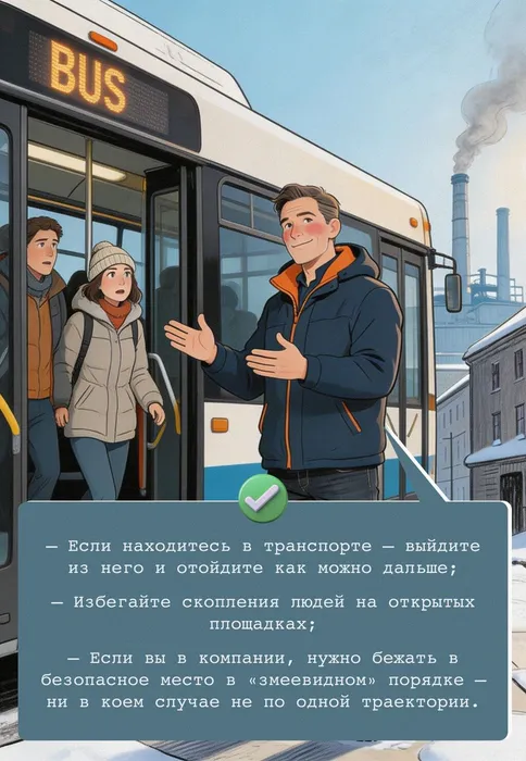 Если вы в автомобиле или общественном транспорте:

1) Остановитесь и покиньте транспортное средство.

2) Спрячьтесь в строении, укрытии, подвале, убежище (можно укрыться за деревьями, в рвах и канавах).

3) Если беспилотник пикирует, резко затормозите при его приближении

4) Если вас много и нет укрытия - разбегайтесь в разные стороны.